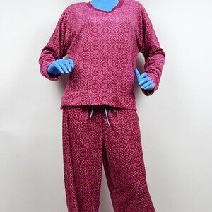 Nautica Womens Sleepwear Plush Micro Fleece Pajamas M 8 10 Oversized 2 Piece PJ